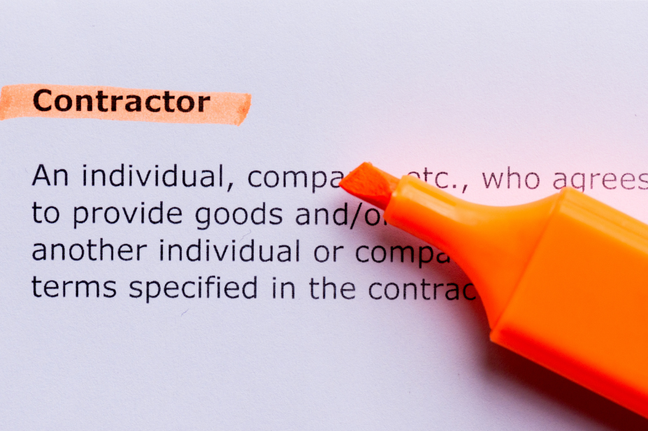 Image shows definition of the word Contractor