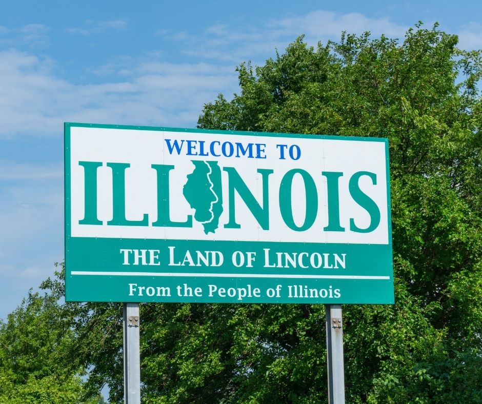 Image of Illinois State road sign to let readers know the law is for Illinois only